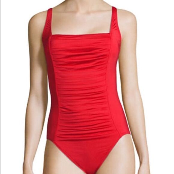 Calvin Klein Square Neck Gathered Swimsuit - Picture 1 of 3